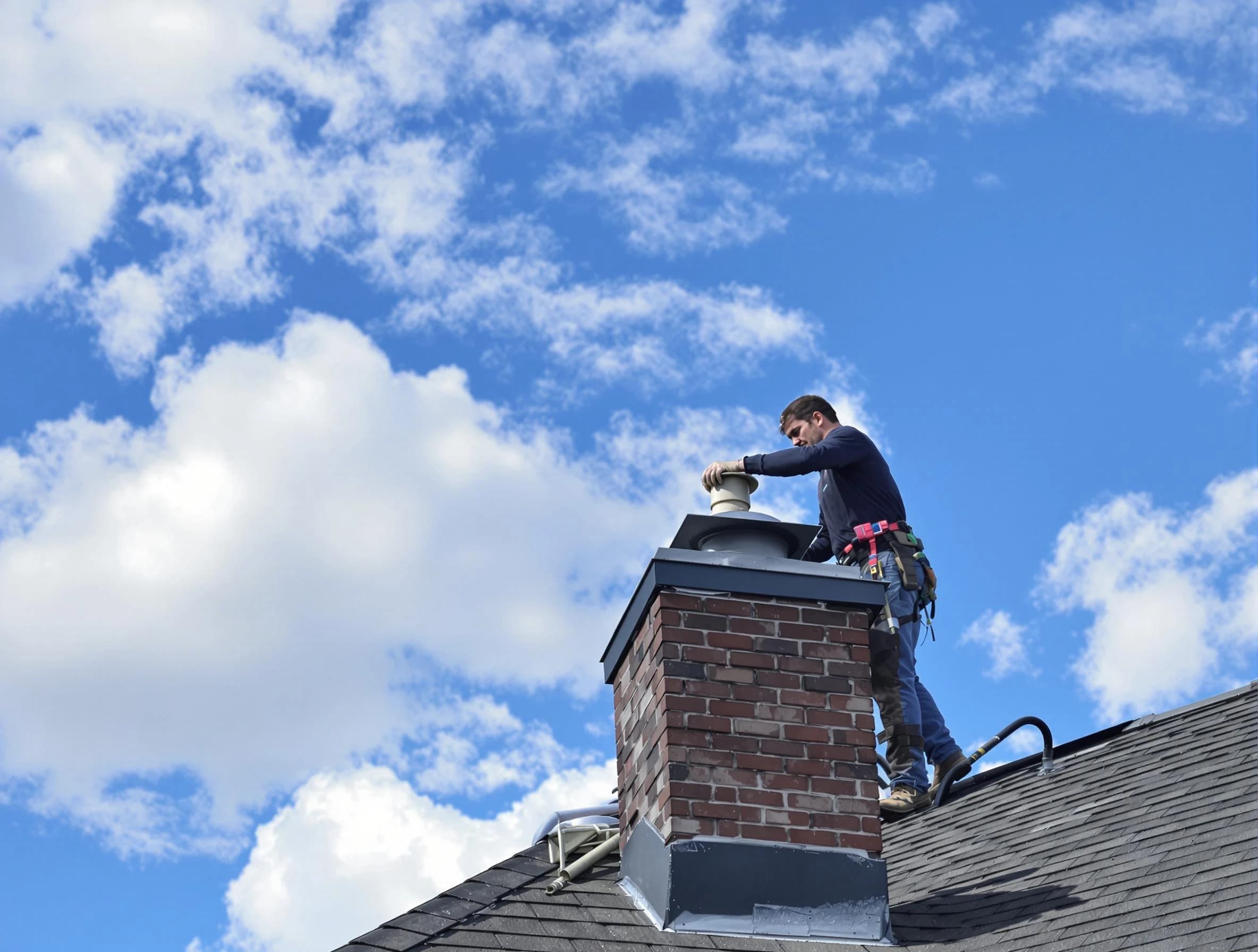 North Providence Chimney Sweep installing a sturdy chimney cap in North Providence, RI