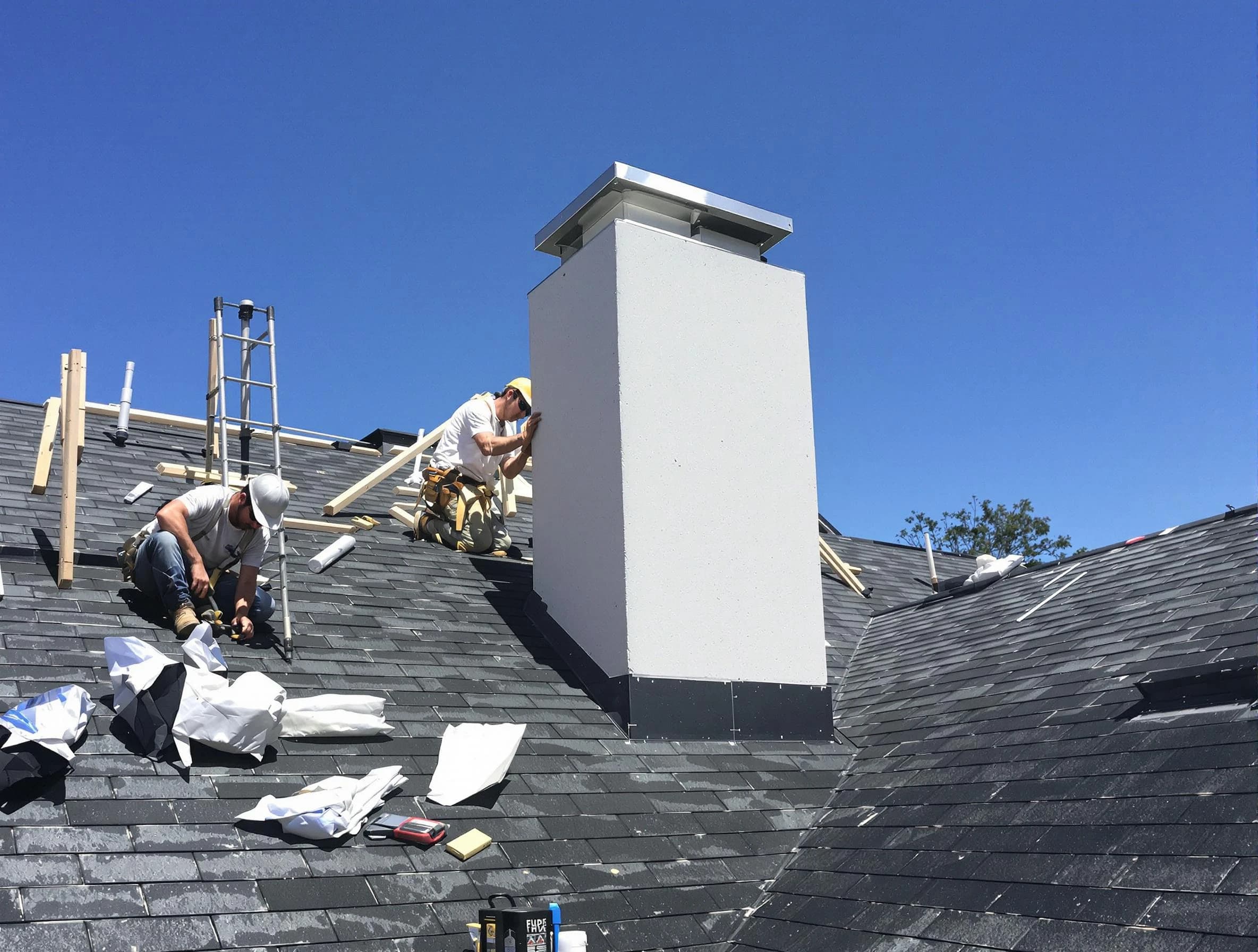 North Providence Chimney Sweep crew installing a new chimney in North Providence, RI