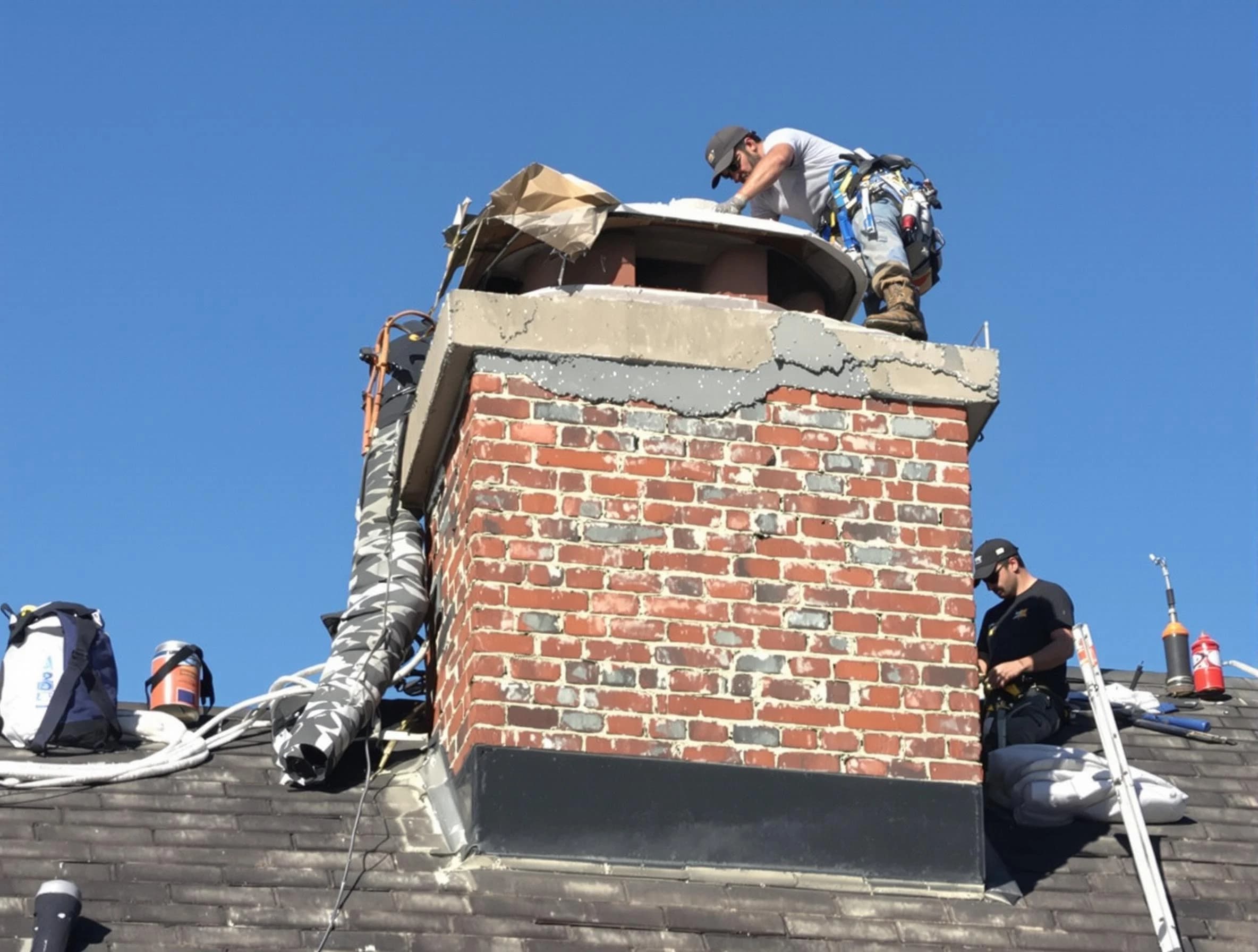 North Providence Chimney Sweep installing a custom chimney crown in North Providence, RI