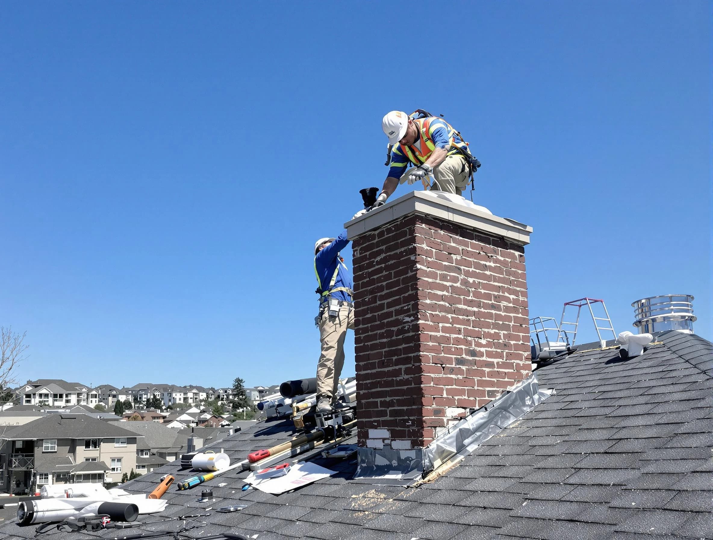 North Providence Chimney Sweep repairing a chimney crown in North Providence, RI
