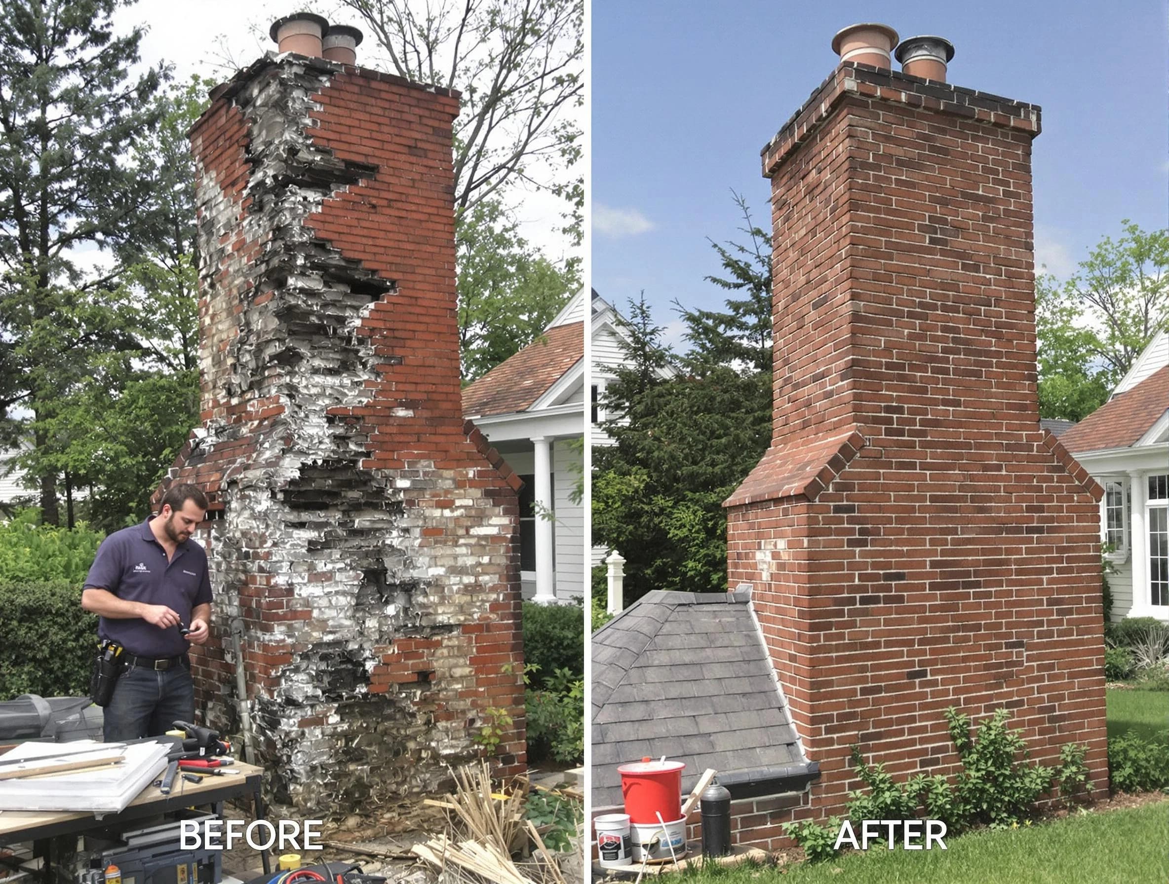 North Providence Chimney Sweep performing a full chimney restoration in North Providence, RI