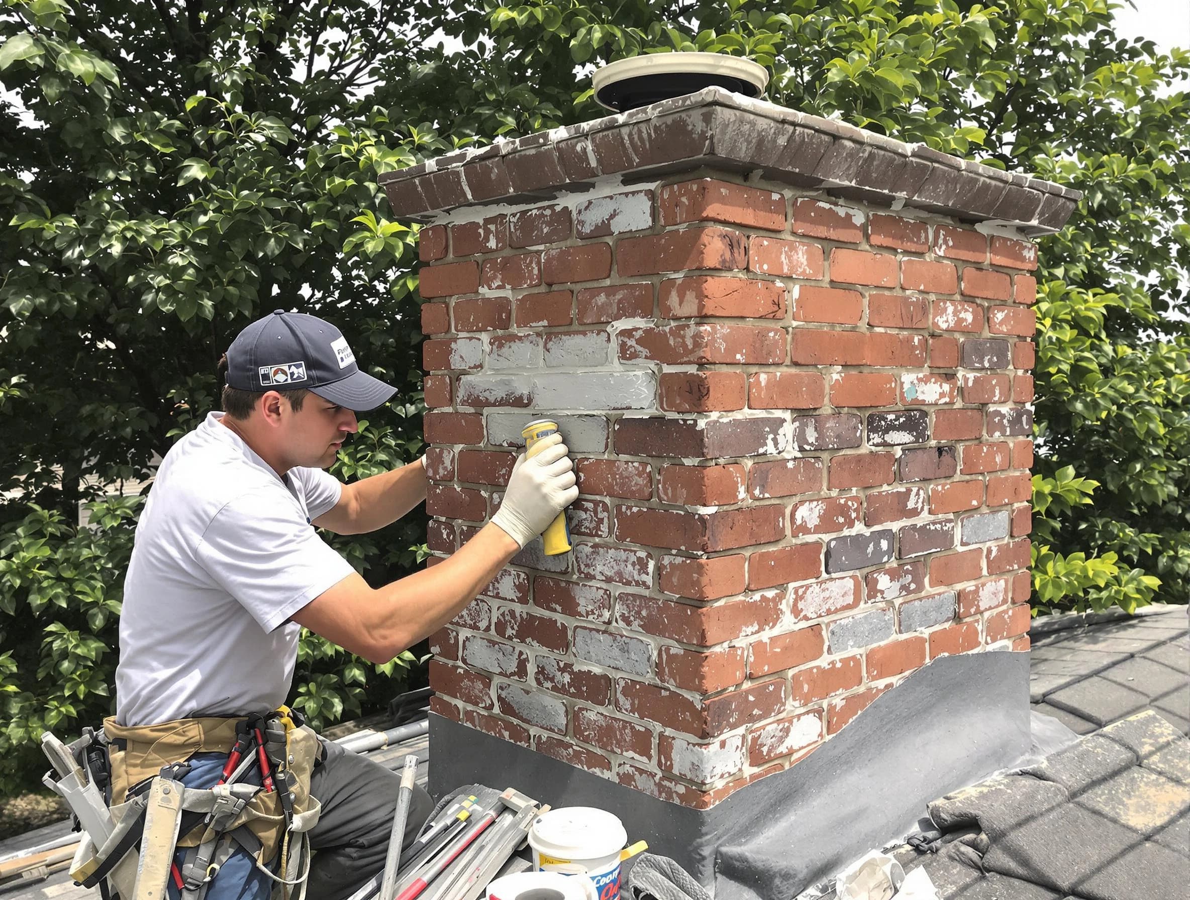 North Providence Chimney Sweep restoring an aging chimney in North Providence, RI