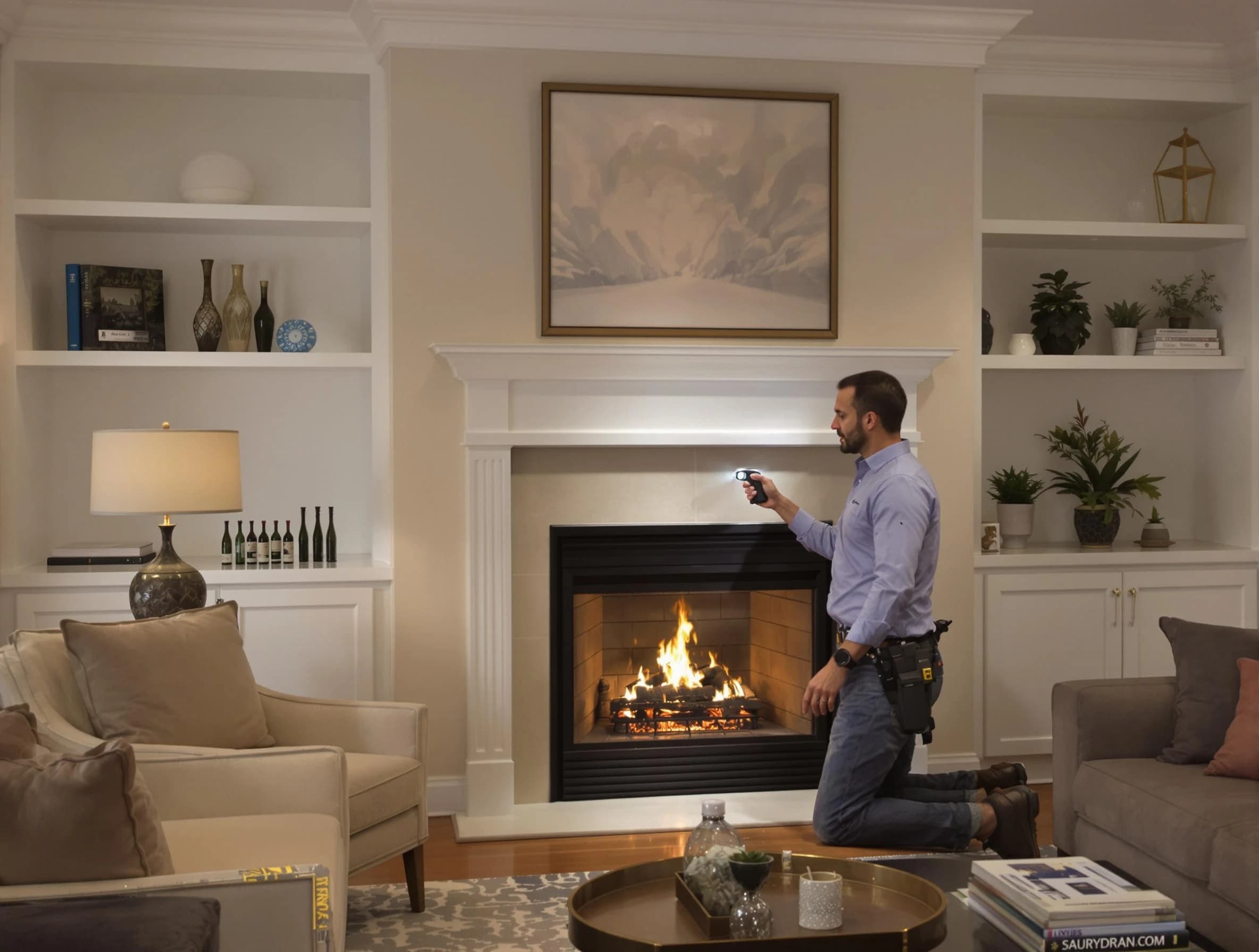 North Providence Chimney Sweep conducting a fireplace safety inspection in North Providence, RI