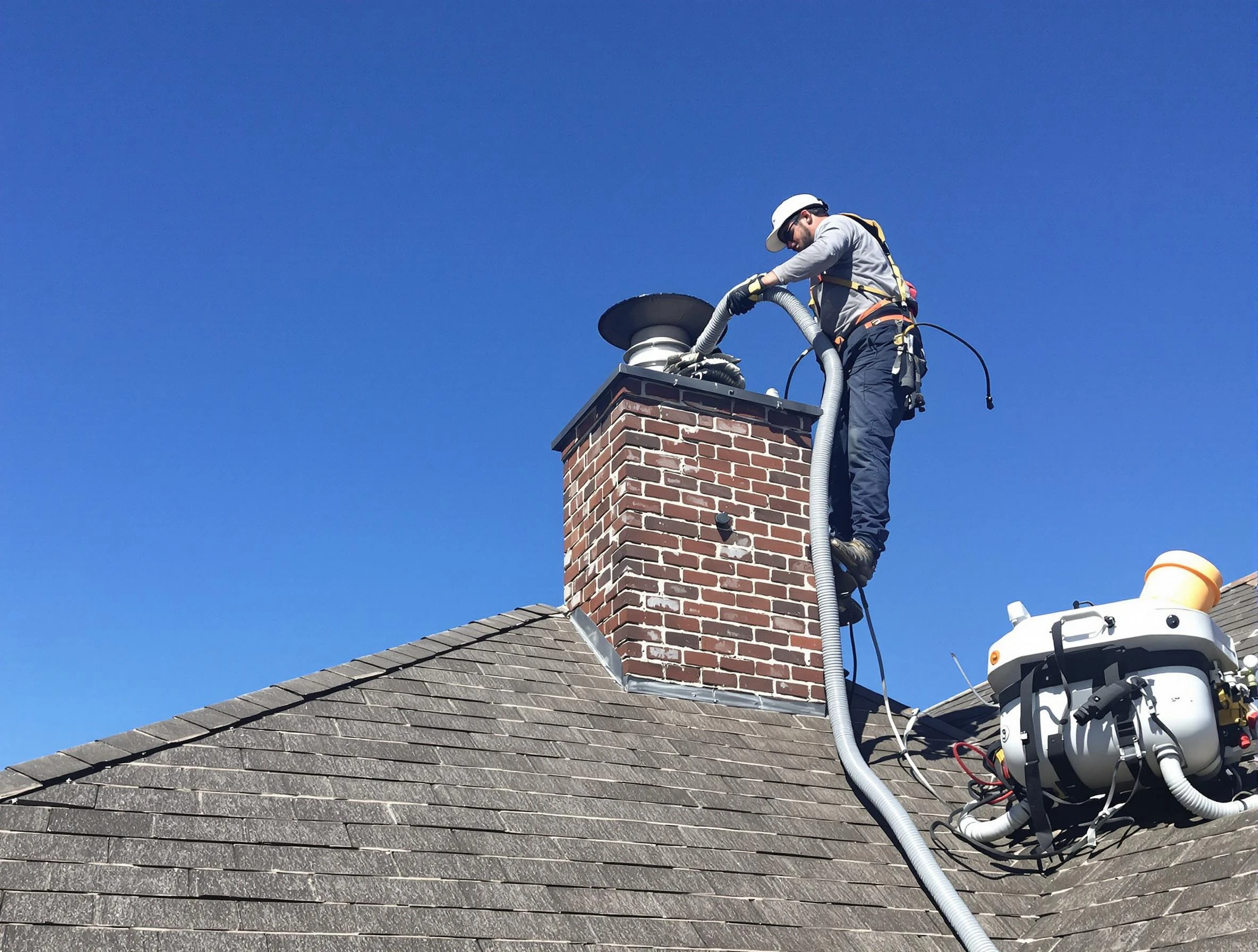 Dedicated North Providence Chimney Sweep team member cleaning a chimney in North Providence, RI