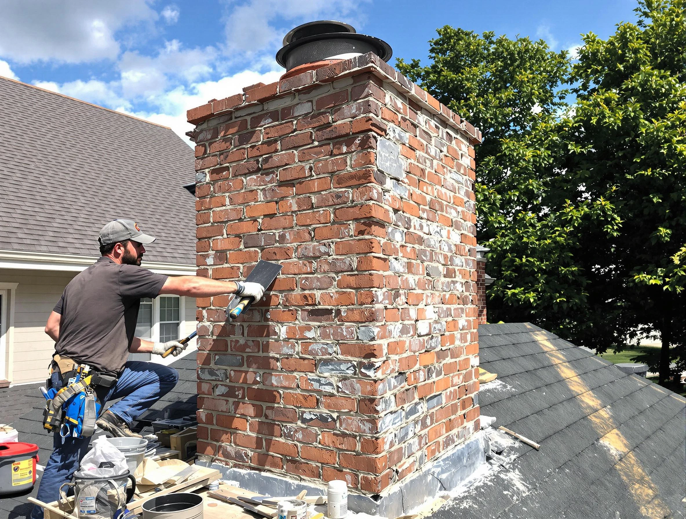 Completed chimney rebuild by North Providence Chimney Sweep in North Providence, RI