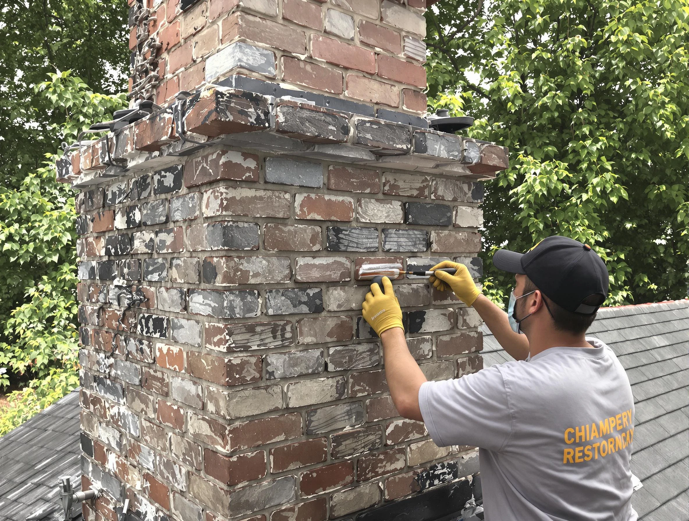 In-progress chimney restoration by North Providence Chimney Sweep in North Providence, RI