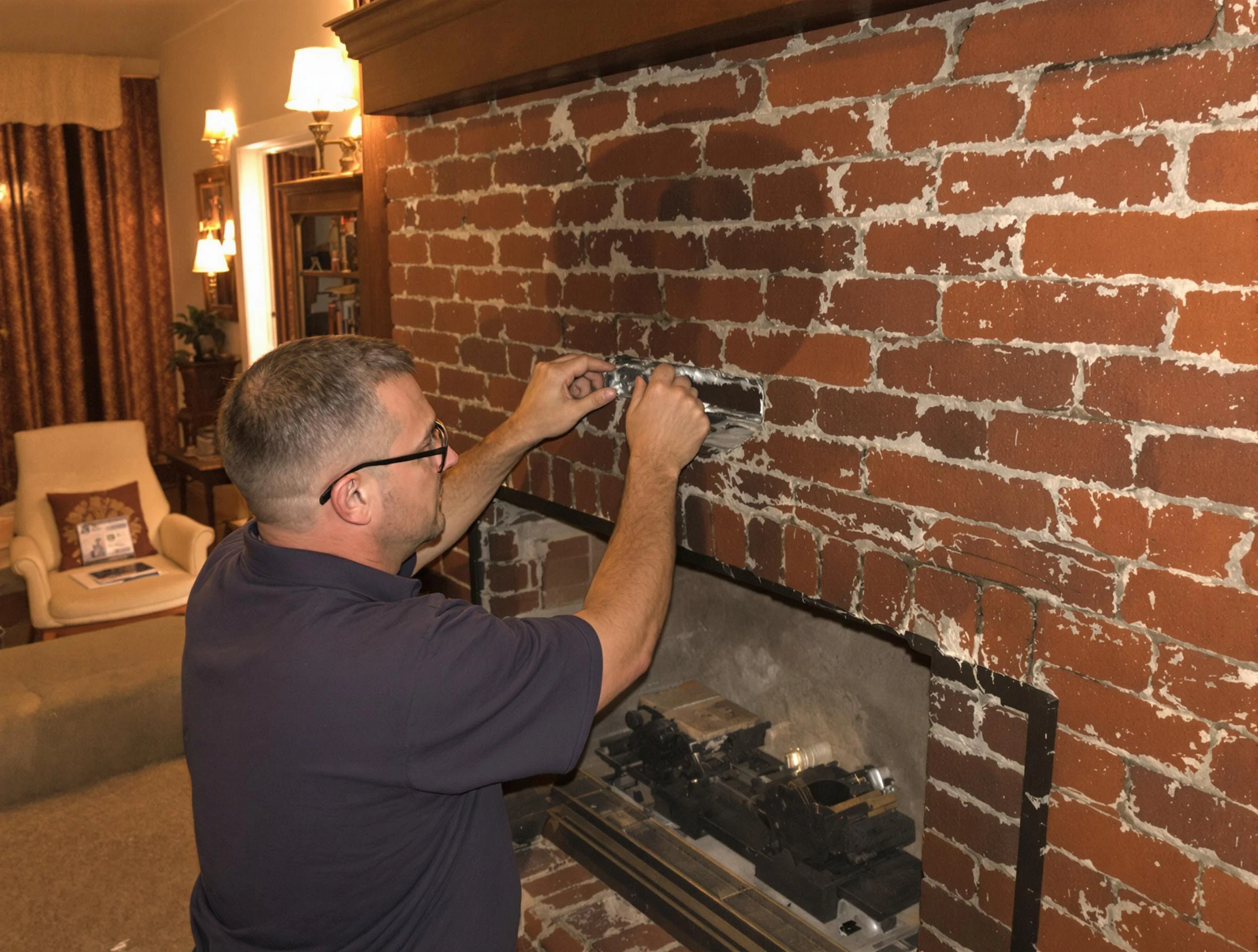 North Providence Chimney Sweep expert fixing a fireplace in North Providence, RI